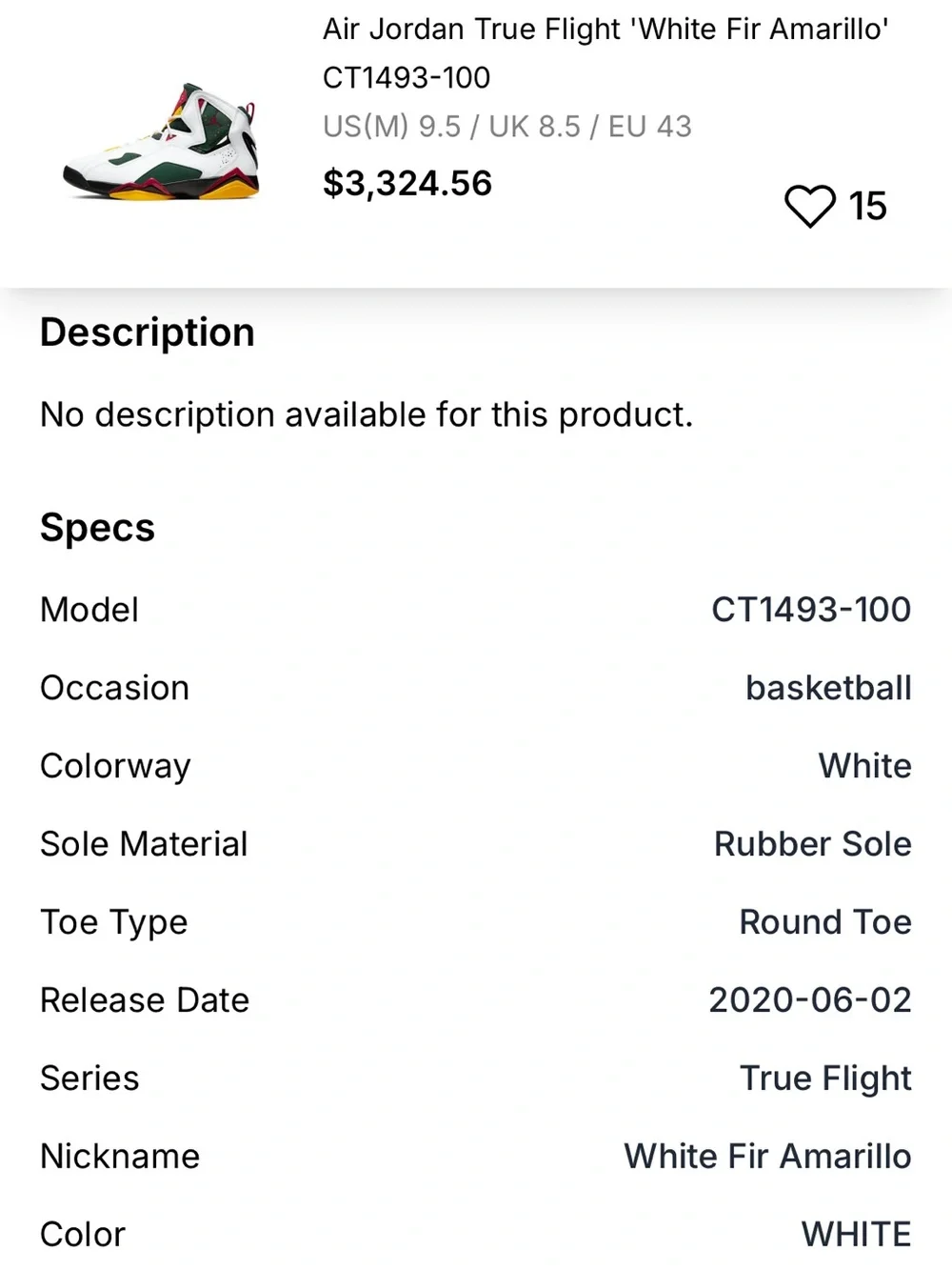 Air Jordan True Flight 'White Fir Amarillo